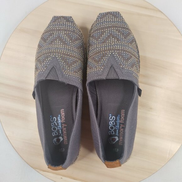 Skechers BOBS Breeze Moonbeam Stars Gray Canvas Espadrille Sneakers Women US 7.5 - Picture 8 of 13